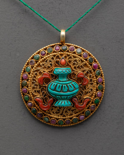 Gold-Coated Kalash Pendant | Devotional Locket