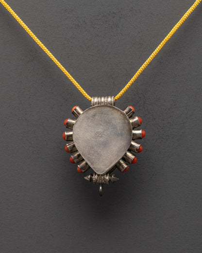 Beautifully Designed Silver Pendant with Coral Stones