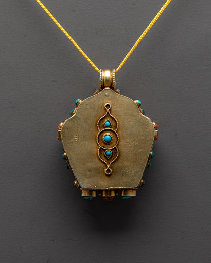 Hand-Carved Green Tara Locket with Vajrayana Buddhist Symbolism