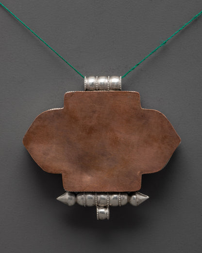 Back view of handcrafted Tibetan locket with premium filigree and silver finish