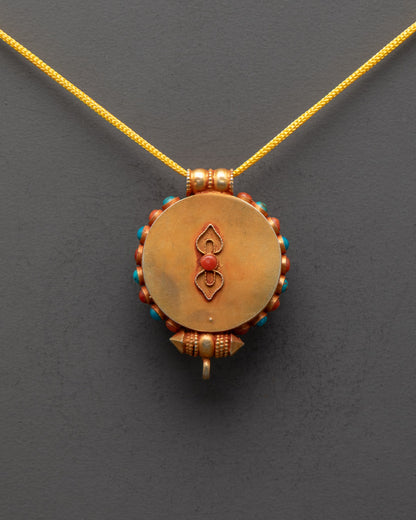 Tibetan Buddhist Chenrezig Locket | Gold-Plated Amulet Representing
