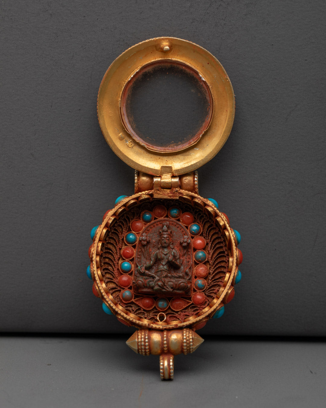 Green Tara Buddhist Locket with Semi-Precious Stones