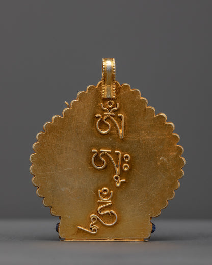 back view of gold-gilded Guru Rinpoche locket handcrafted by Nepalese artisans
