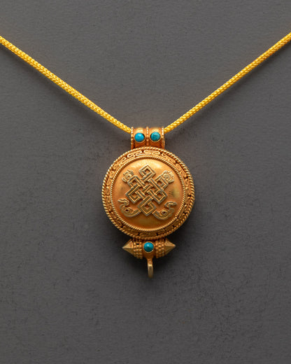 Front view of Gold Plated Endless Knot Buddhist Locket