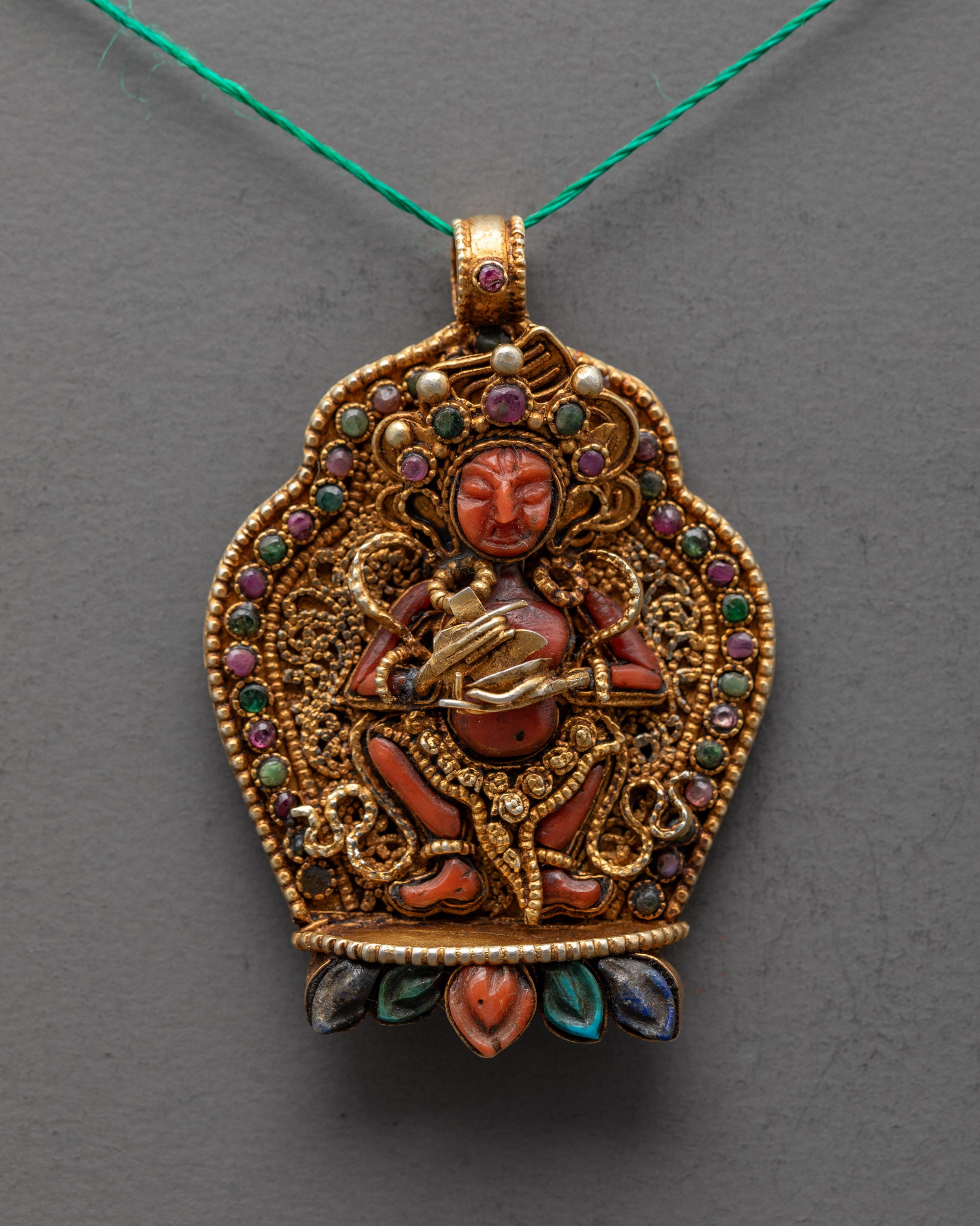 Mahakala Prayer Locket with Semi-Precious Stones