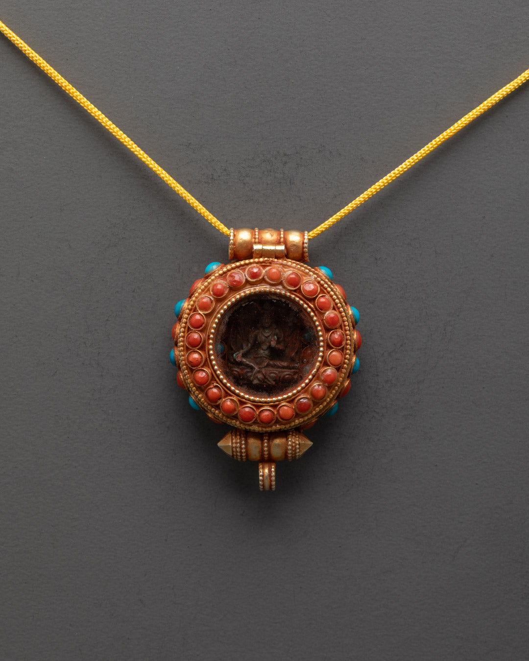 Green Tara Buddhist Locket with Semi-Precious Stones