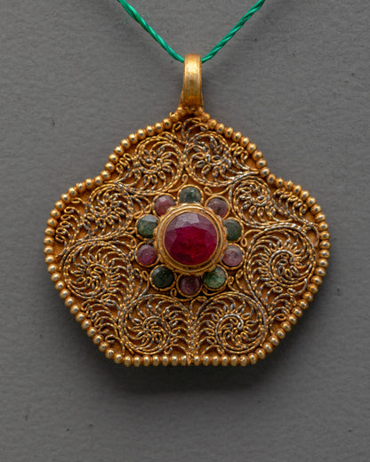 Elegant Ghau Pendant | Handcrafted Nepalese Amulet