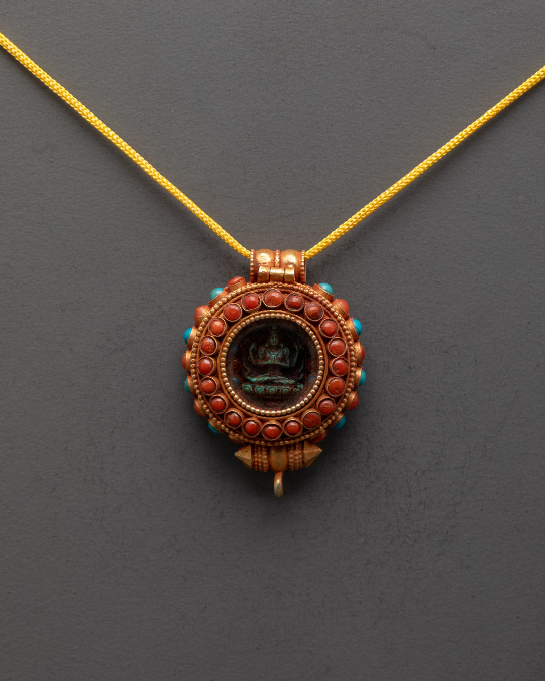 Tibetan Buddhist Chenrezig Locket | Gold-Plated Amulet Representing
