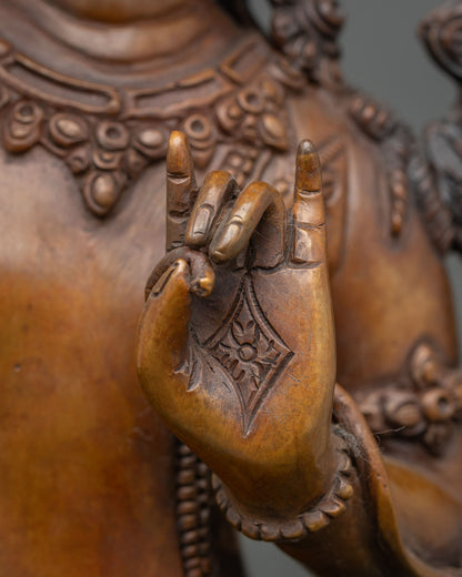 Standing Avalokiteshvara Statue | Chemically Oxidized Copper Figurine
