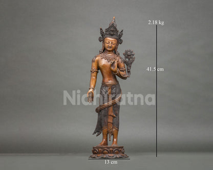 Standing Avalokiteshvara Statue | Chemically Oxidized Copper Figurine