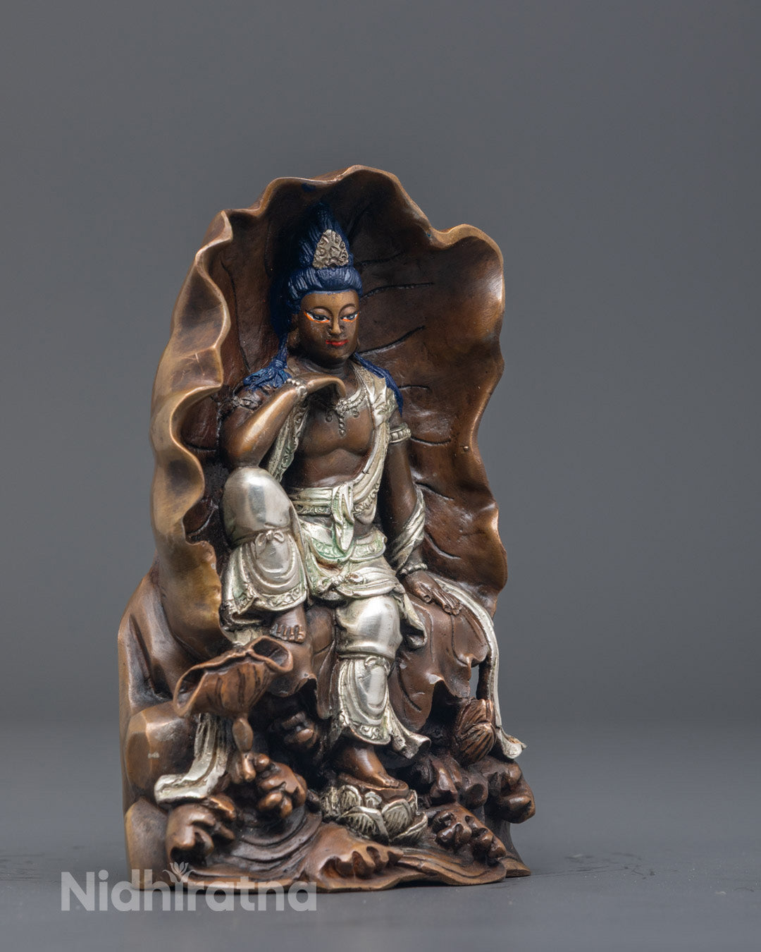 Lokiteshvara statue hand-carved from premium copper with intricate detailing, showcasing the Bodhisattva of Compassion.