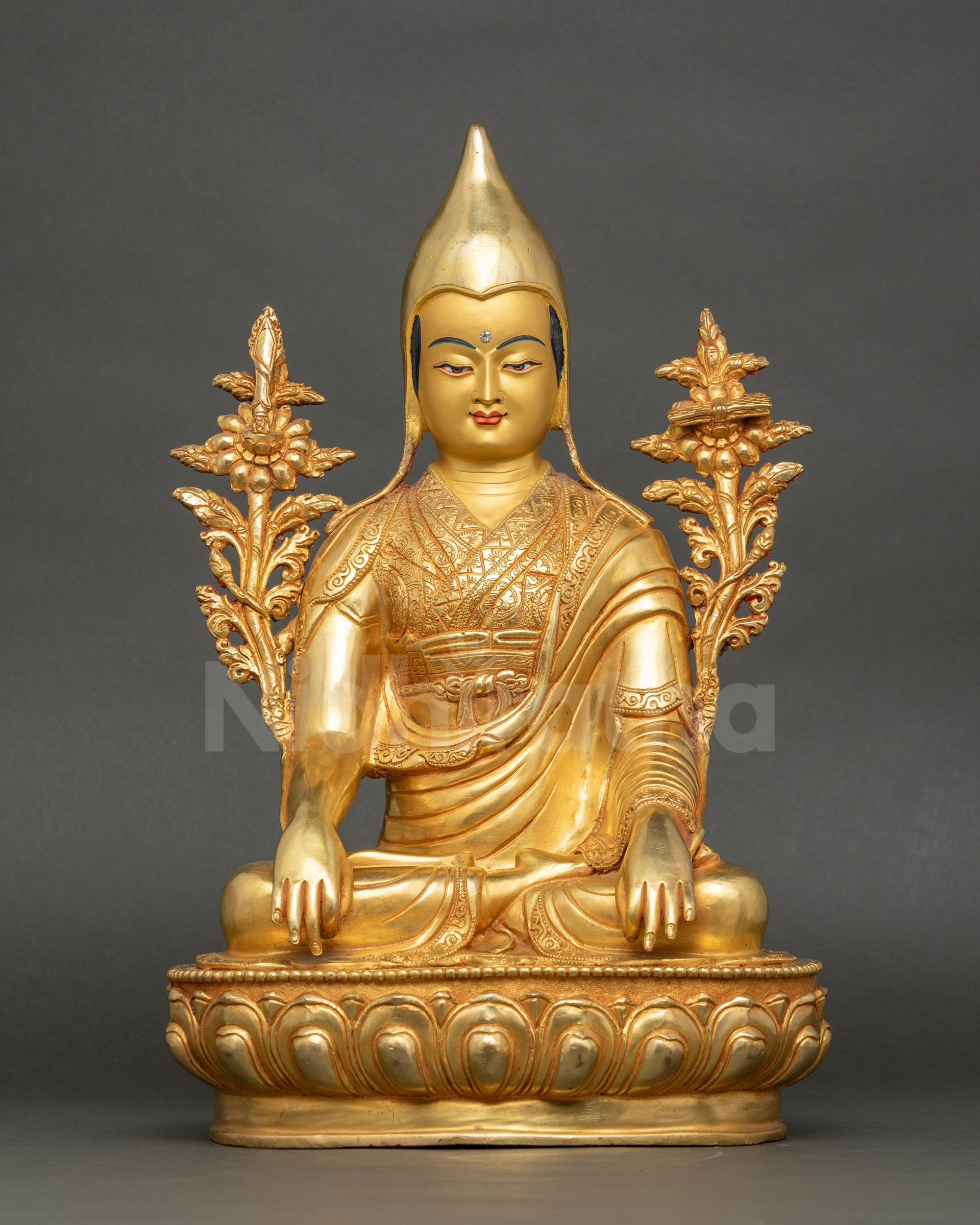Longchenpa Statue copper sculpture with gold-fire gilding for Tibetan Buddhist meditation