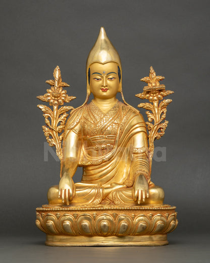 Longchenpa Statue copper sculpture with gold-fire gilding for Tibetan Buddhist meditation