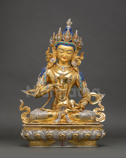 Lord Vajrasattva gold-gilded Tibetan Karma Purification deity on lotus seat