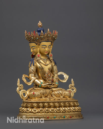 Lost Wax Crafted Vairocana Buddha Statue on Lotus Pedestal Nepalese Art