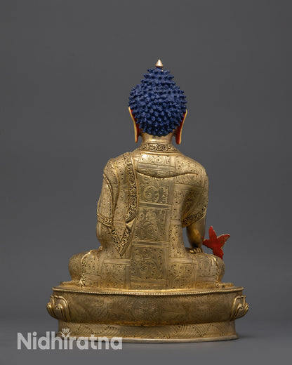 Lotus Pedestal with Wisdom Wheel and Deer on Nepalese Medicine Buddha Statue