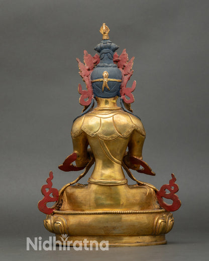 Lotus base detail of Vajradhara statue, fire gilded lost wax Nepal artwork