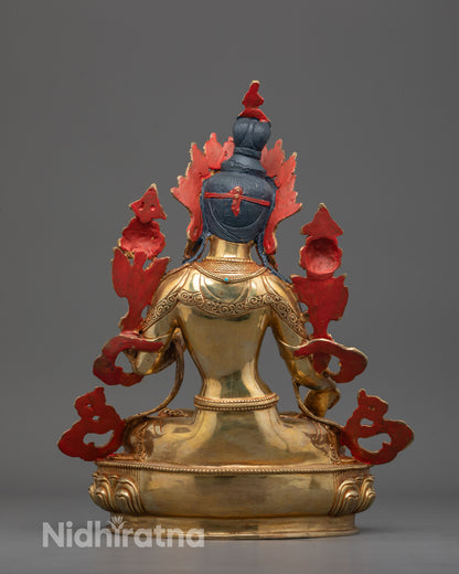 Lotus base of White Tara statue featuring hidden hollow chamber for mantra consecration