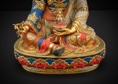 Lower front view of Guru Padmasambhava lotus pedestal and base detailing