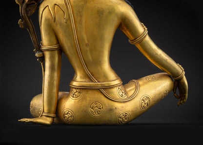 Lower landscape back of Chenrezig statue, carved copper alloy and gold-gilding