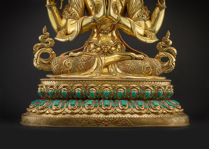 Lower landscape front view Chenrezig Buddha on double-layered lotus seat
