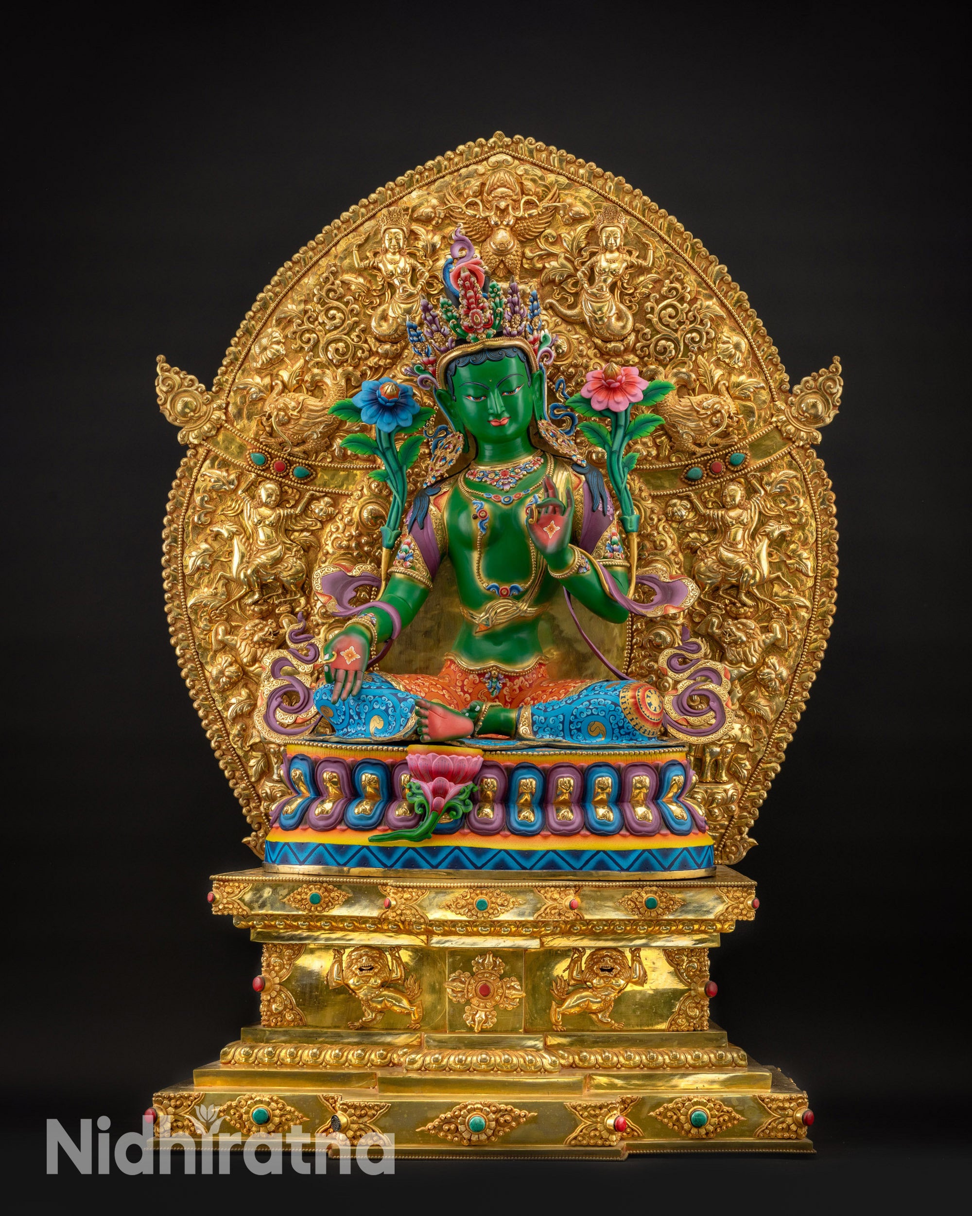 Blessed Green Tara Seated in Throne | Traditional handicraft Nepalese Statue