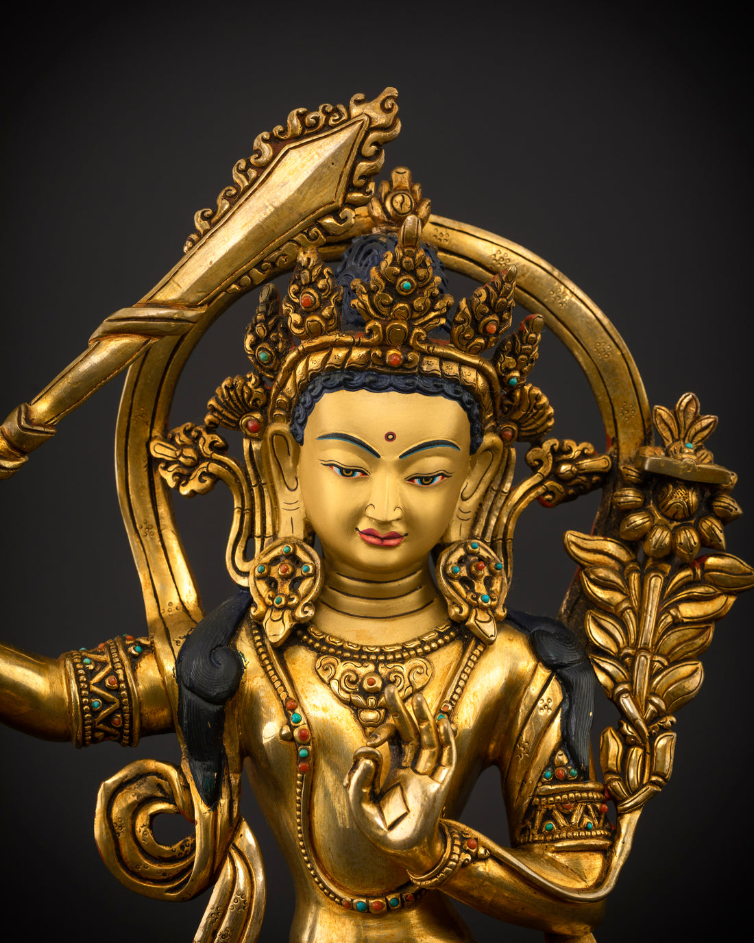 Manjushri in Splendor: A Statue Embellished with Gems