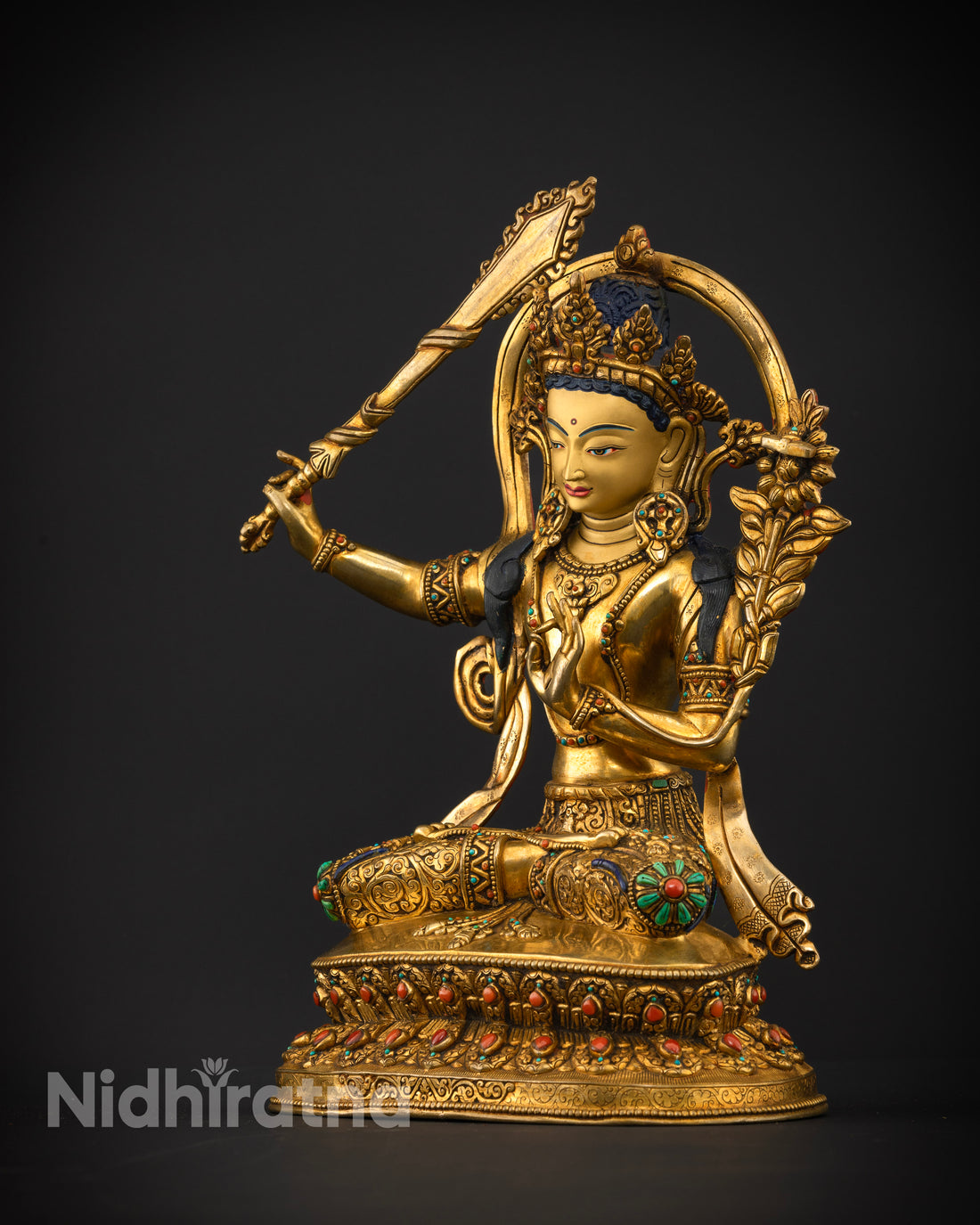 Manjushri in Splendor: A Statue Embellished with Gems