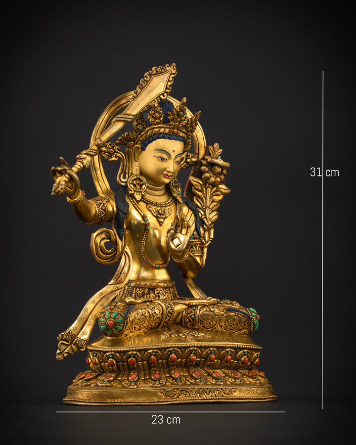 Manjushri in Splendor: A Statue Embellished with Gems