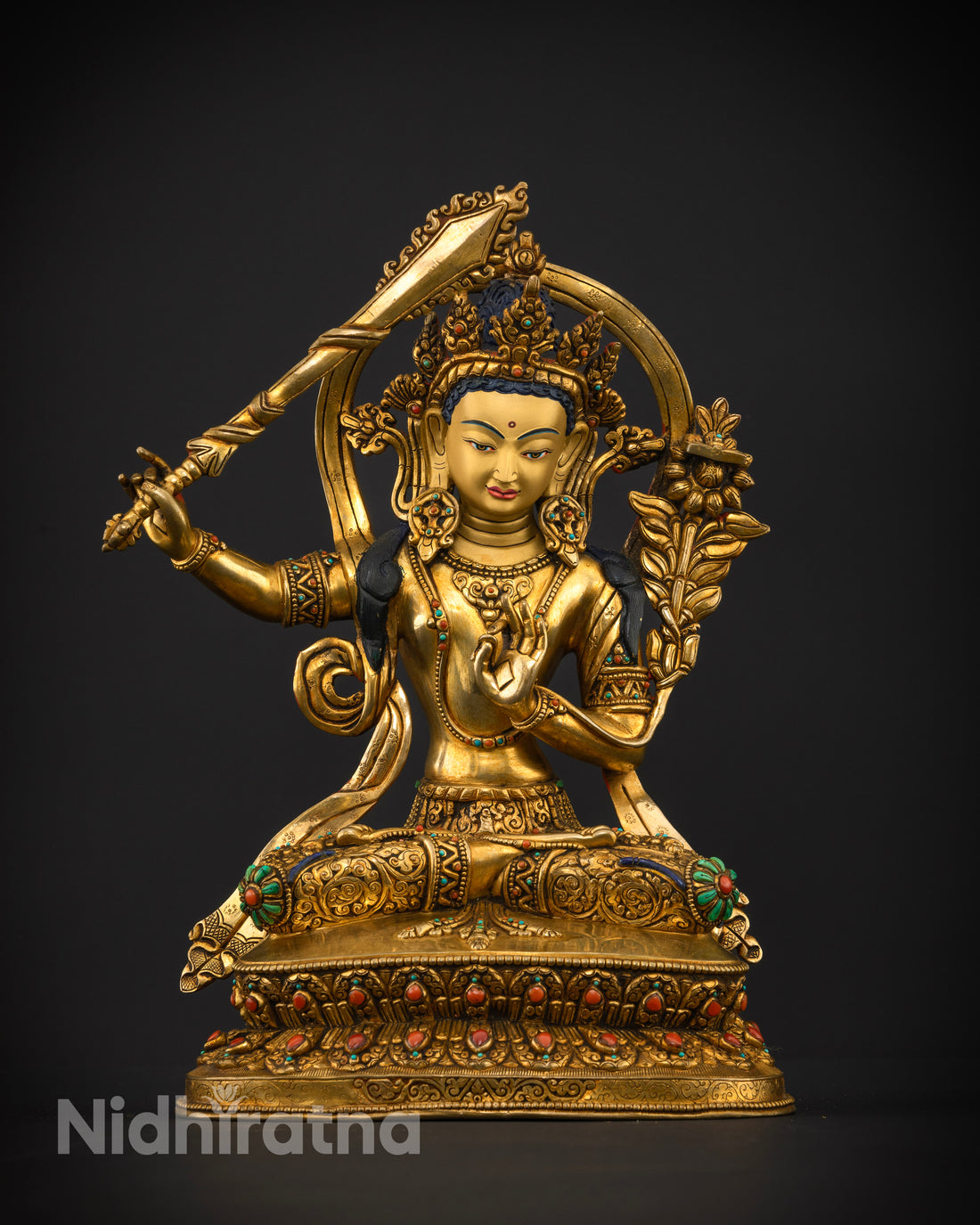 Manjushri in Splendor: A Statue Embellished with Gems