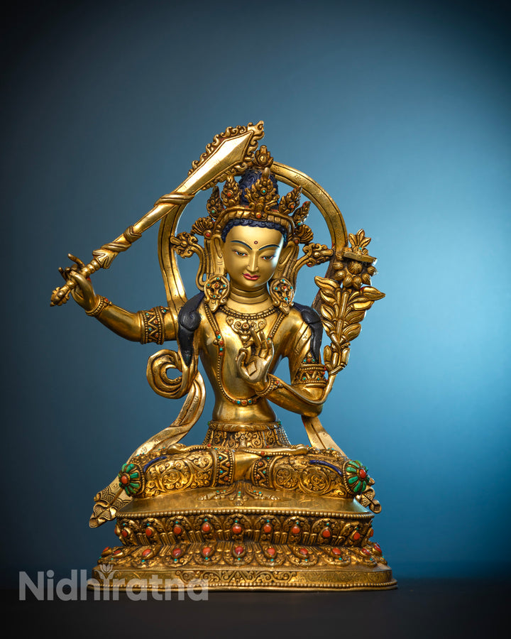 Manjushri in Splendor: A Statue Embellished with Gems