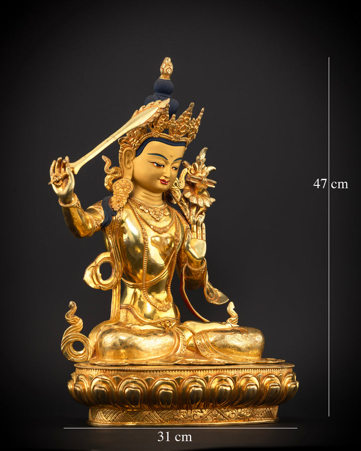 Manjushri Bodhisattva Statue in Gold Glided