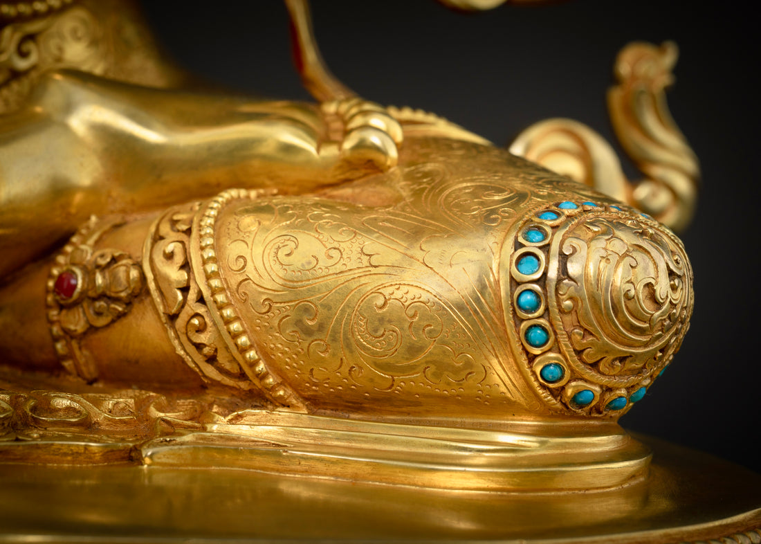 Beautiful Manjushri Statue gilded in Pure Gold : Bodhisattva of Wisdom