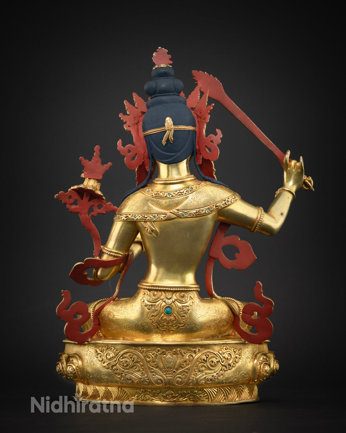 Beautiful Manjushri Statue gilded in Pure Gold : Bodhisattva of Wisdom