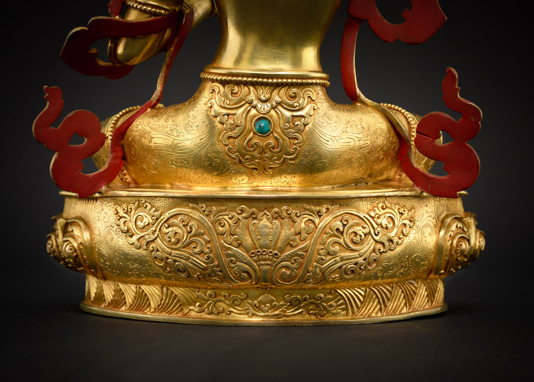 Beautiful Manjushri Statue gilded in Pure Gold : Bodhisattva of Wisdom