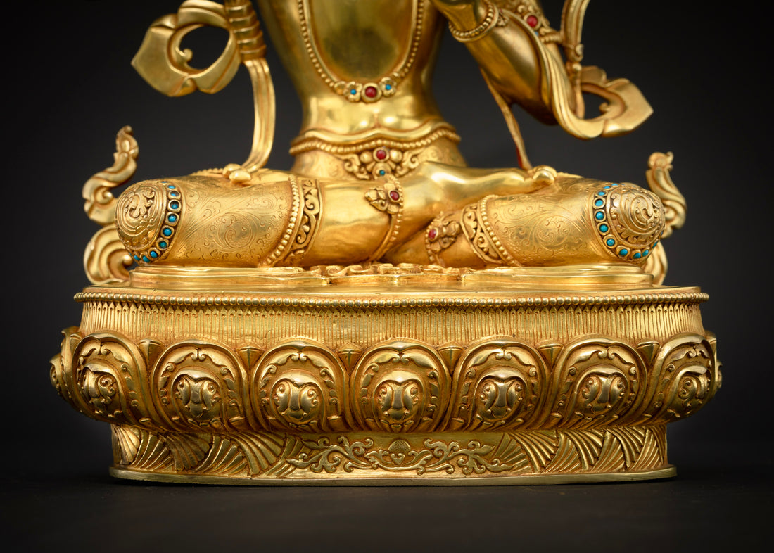 Beautiful Manjushri Statue gilded in Pure Gold : Bodhisattva of Wisdom