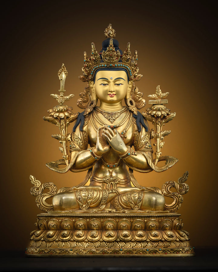 Manjushri Statue: Wisdom Buddha with Gold-Gilded Features