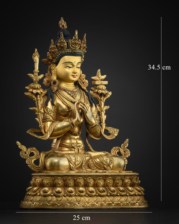 Manjushri Statue: Wisdom Buddha with Gold-Gilded Features