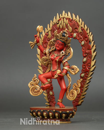 Machig Labdron Statue Left Side View Copper Dakini with Bell and Damaru