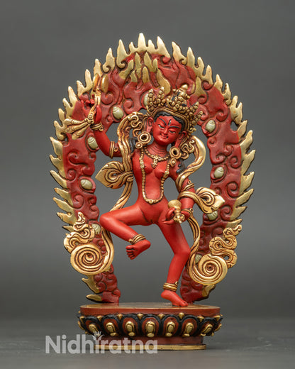Machig Labdron Statue Nepalese Copper Dakini on Lotus with Halo