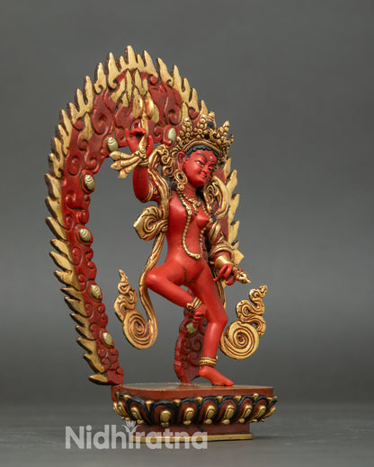 Machig Labdron Statue Right Side View Dynamic Stance on Lotus with Halo