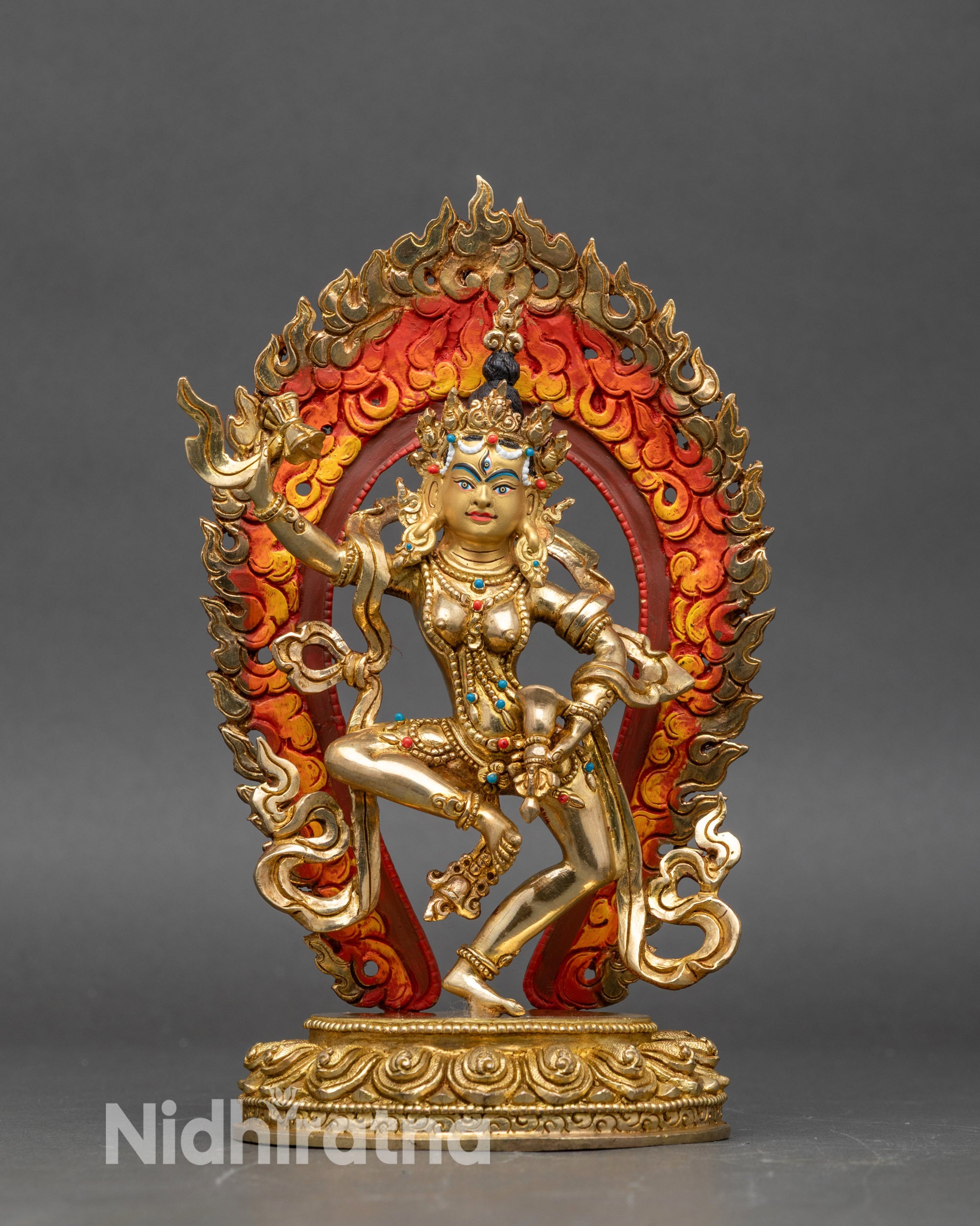 Machig Labdron statue handcrafted in Nepal, copper with 24K gold fire gilding