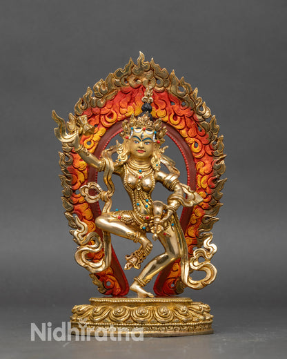Machig Labdron statue handcrafted in Nepal, copper with 24K gold fire gilding