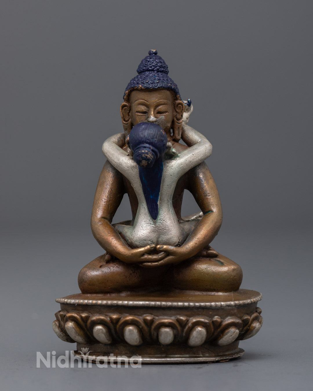 Machine-Made Samantabhadra Consort Statue showing detailed electroplated oxidized copper and silver plating with vibrant acrylic paint