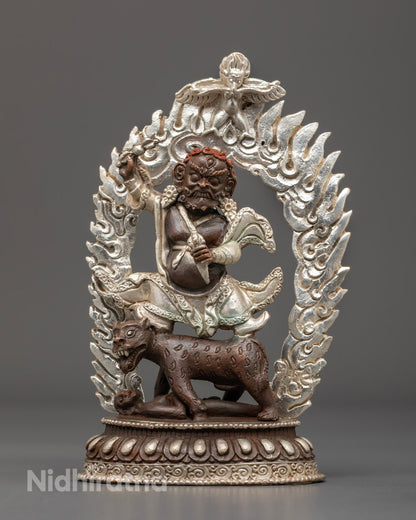Machine-made Dorje Drolo statue with silver-plated finish and rich acrylic colors