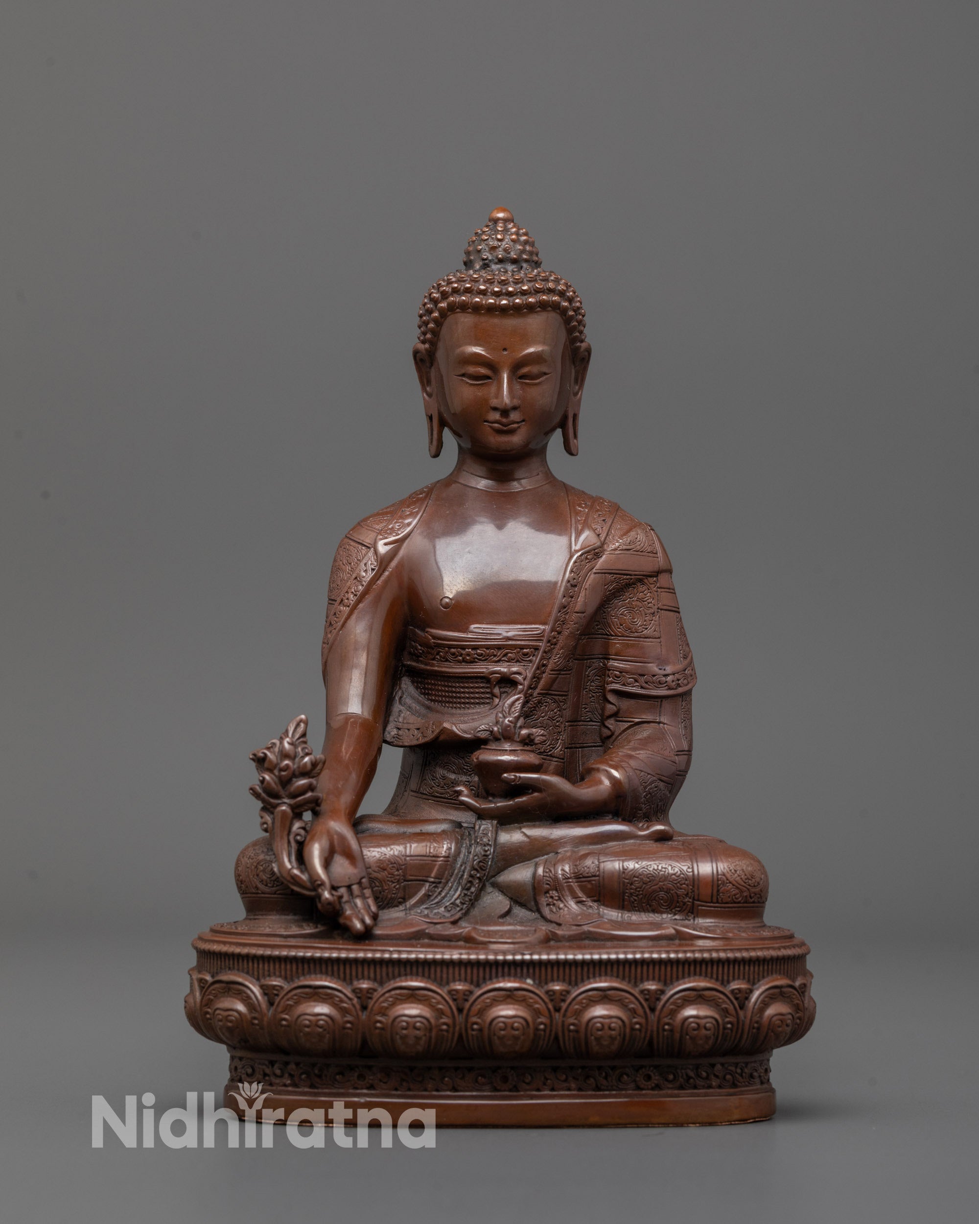 Machine-made Medicine Buddha Statue from Nepal seated on lotus base 