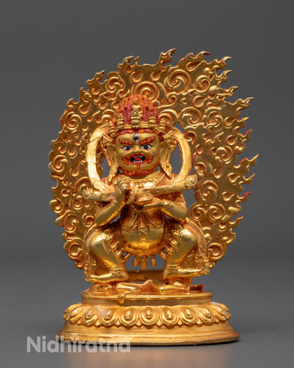 Machine-made Sakya Mahakala Statue with 24k gold plating showing fierce deity standing