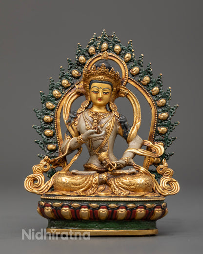 Machine Made Vajrasattva Statue with gold-plated face, gold-gilded body, and detailed crown and jewelry