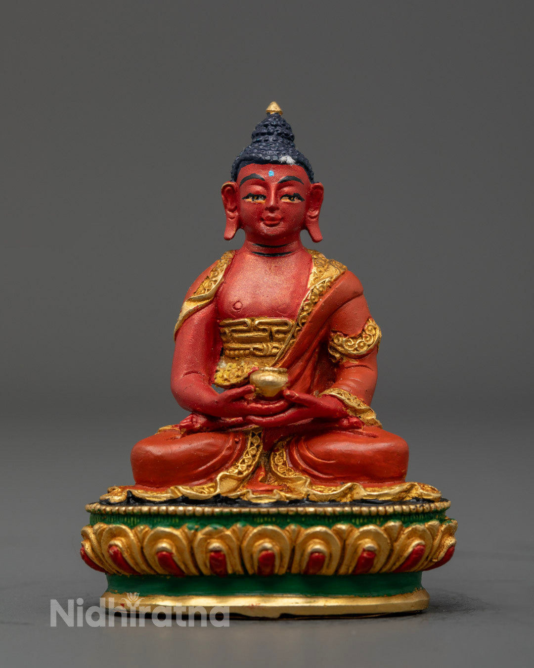 Machine made Amitabha Buddha Statue in Red Acrylic Finish on Premium Copper Base