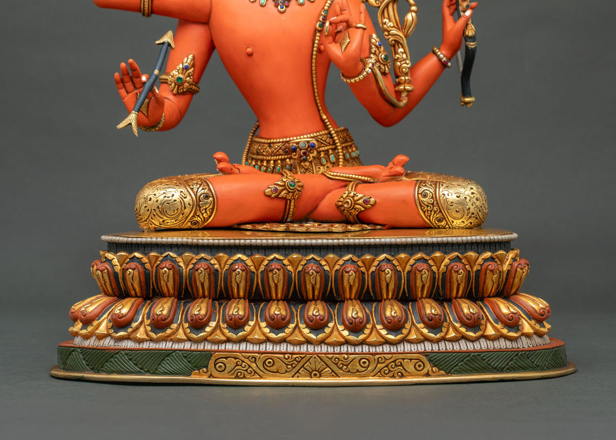 Colorful Maha Manjushri Statue – Four-armed Bodhisattva of Wisdom